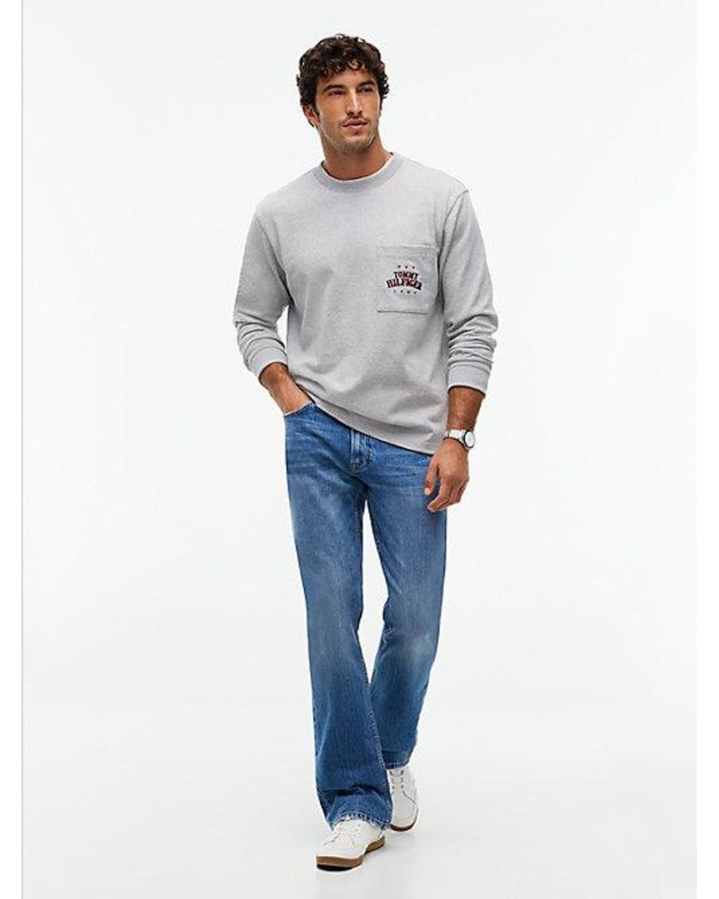 Tommy Hilfiger Gray Varsity Logo Pocket Relaxed Long Sleeve T-Shirt for men