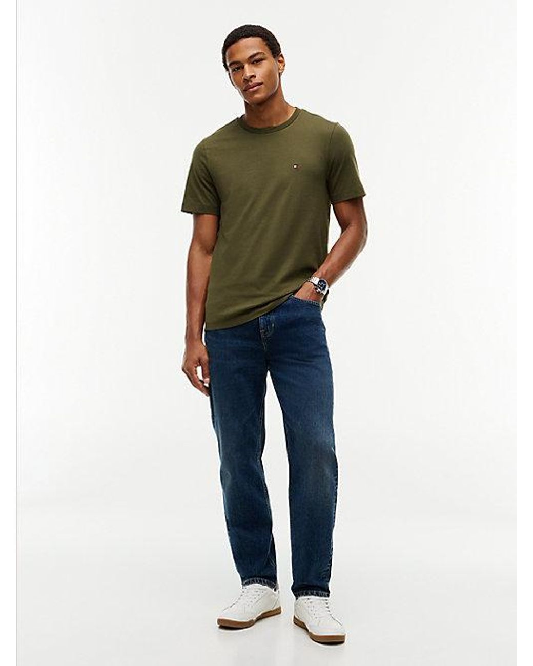 Tommy Hilfiger Green Flag Embroidery Jersey Crew Neck T-Shirt for men