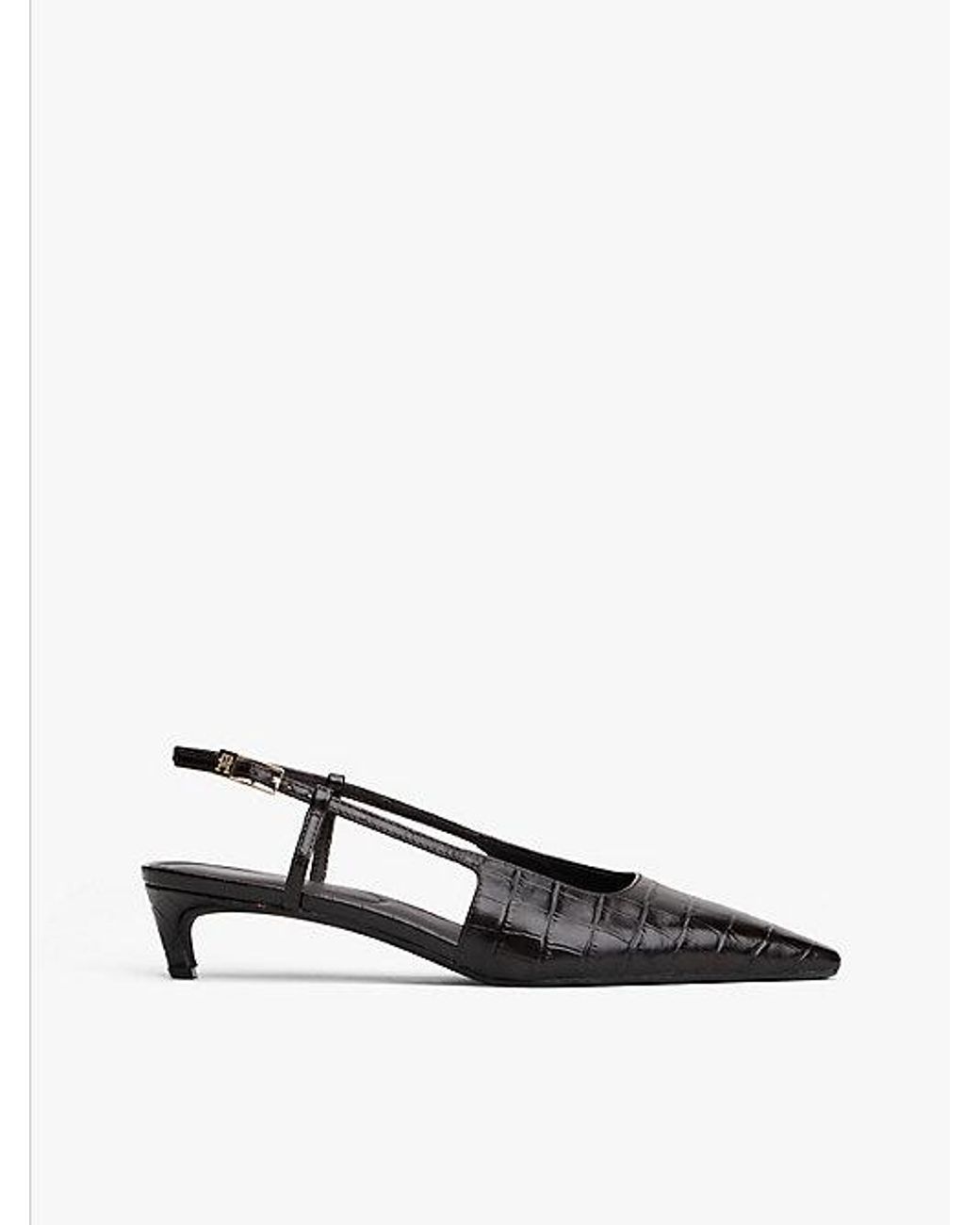 Tommy Hilfiger White Croco Print Slingback Kitten Heels With Leather