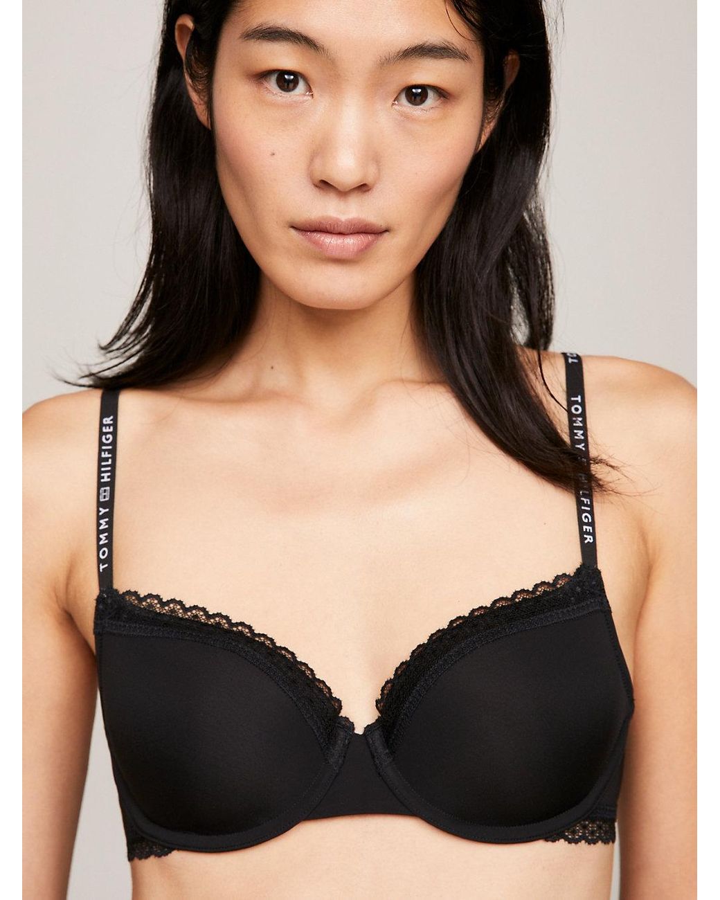 Tommy Hilfiger Black Tonal Lace Demi-cup Bra