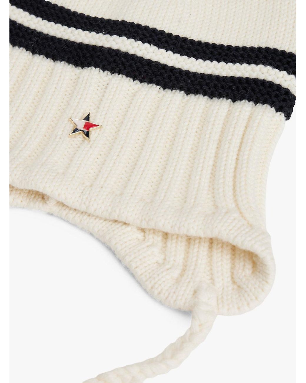 Tommy Hilfiger White Tommy Girl Stripe Wool Blend Bauble Beanie