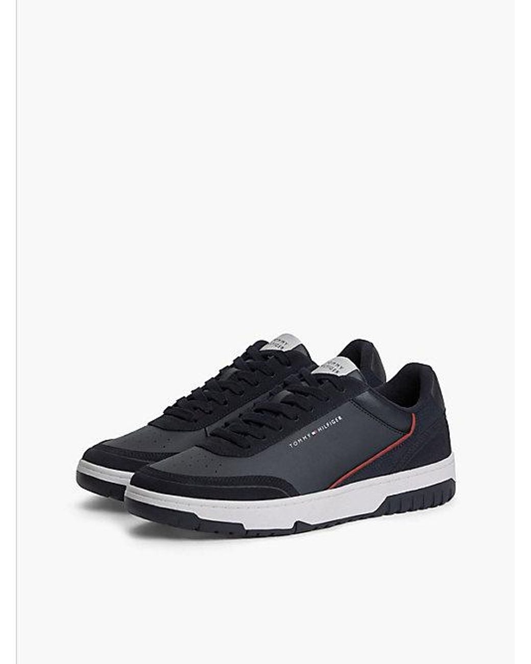 Tommy Hilfiger Blue Leather Mixed Texture Basketball Trainers for men