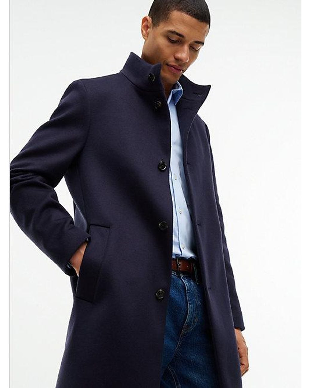 Tommy Hilfiger Blue New York Label Wool Blend Coat for men