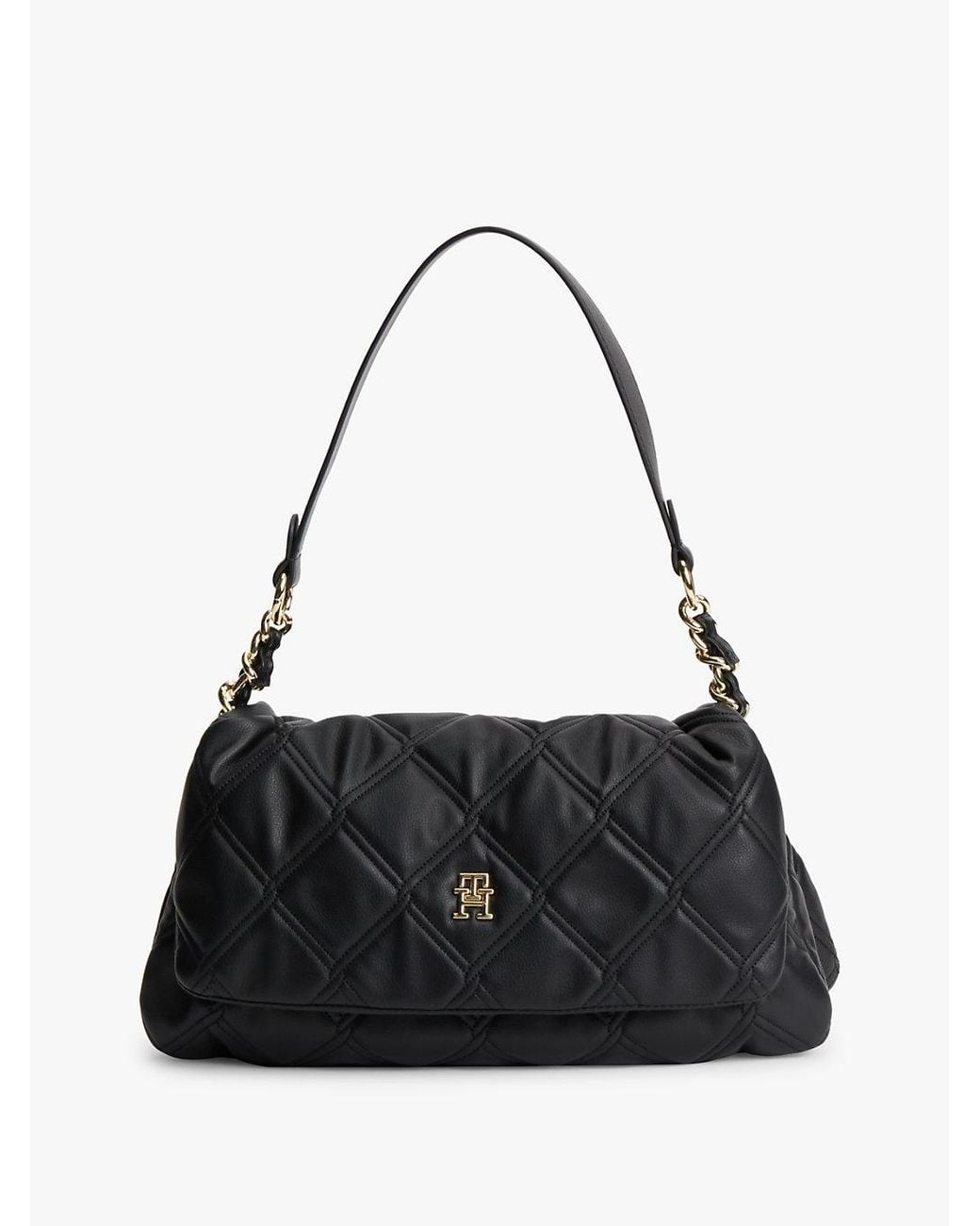 Tommy Hilfiger Black Quilted Th Monogram Shoulder Bag