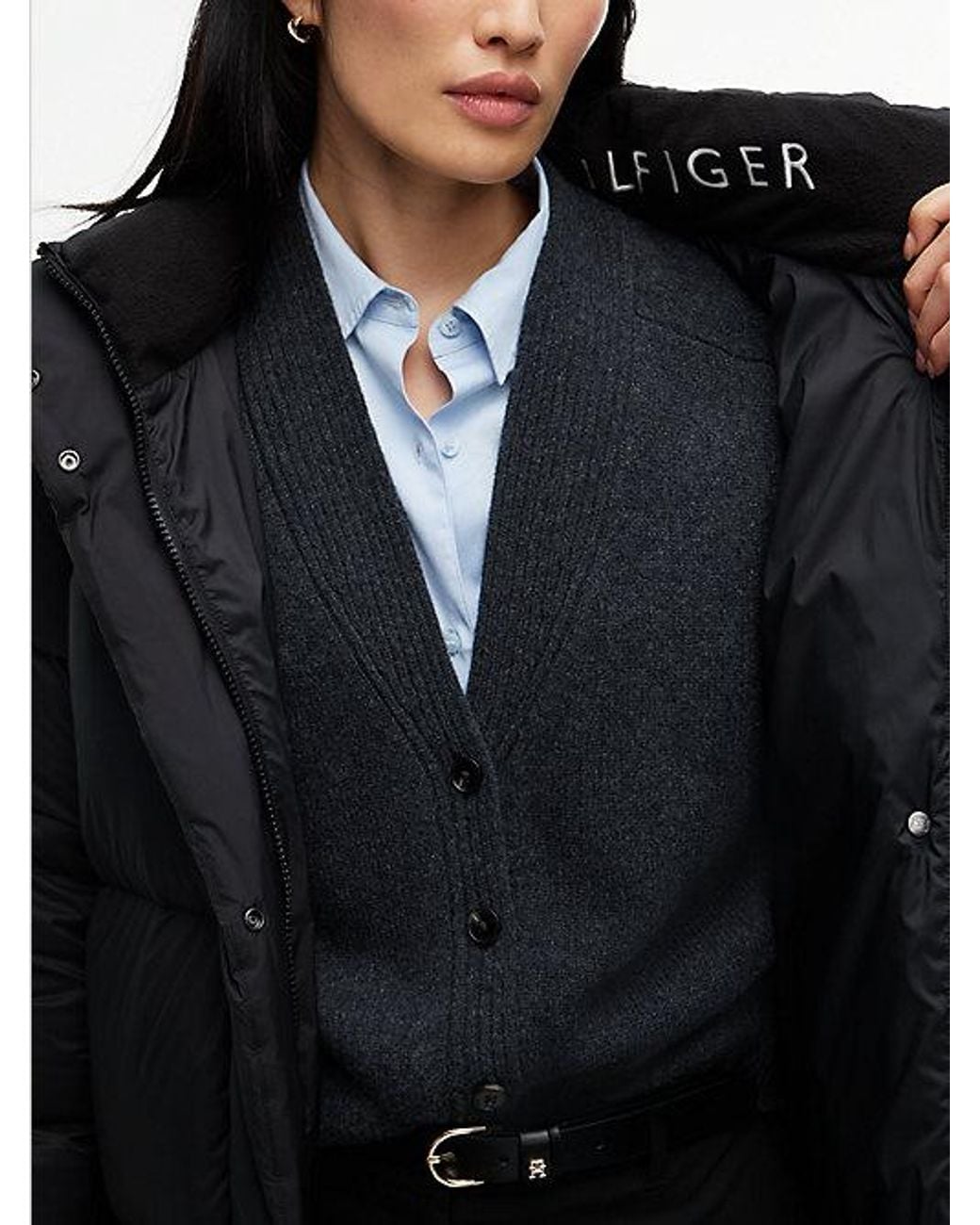 Tommy Hilfiger Black Water Repellent Down Hooded Longline Coat