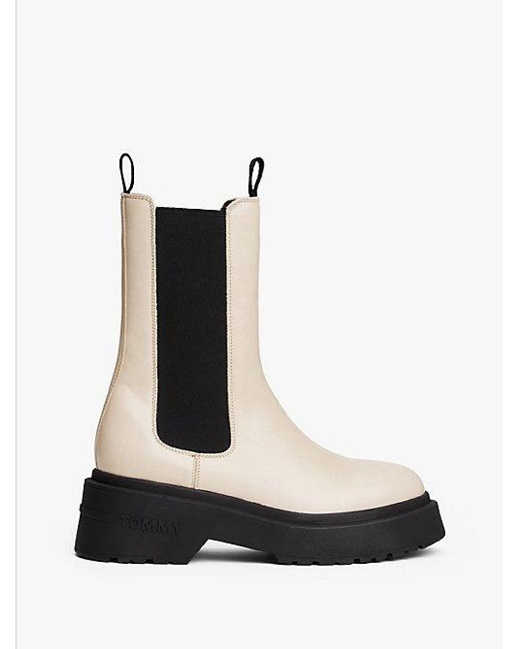 Tommy Hilfiger White Leather Cleat Chelsea Boots