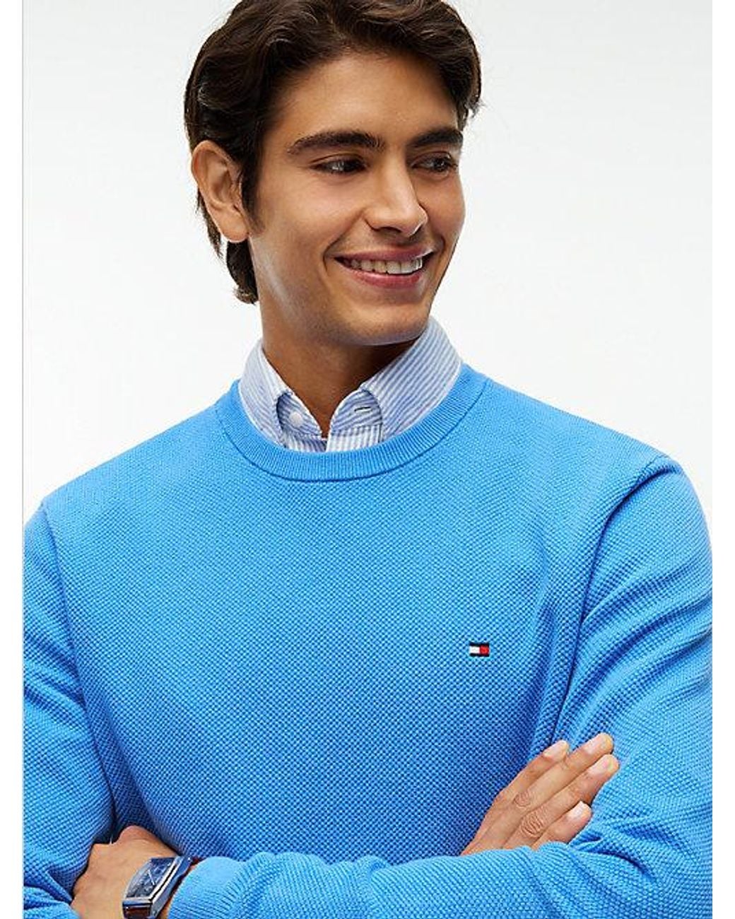 Tommy Hilfiger Blue Flag Embroidery Crew Neck Jumper for men