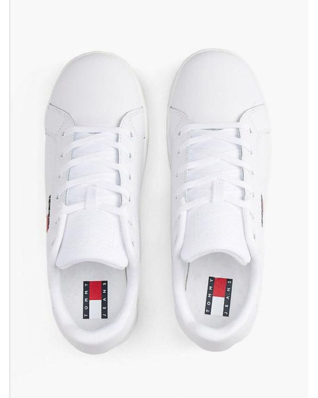 Tommy Hilfiger White Logo Platform Trainers With Leather