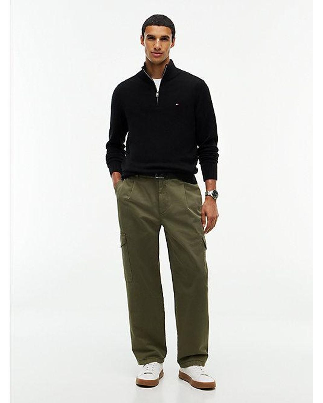 Tommy Hilfiger Black Pure Lambswool Quarter Zip Jumper for men