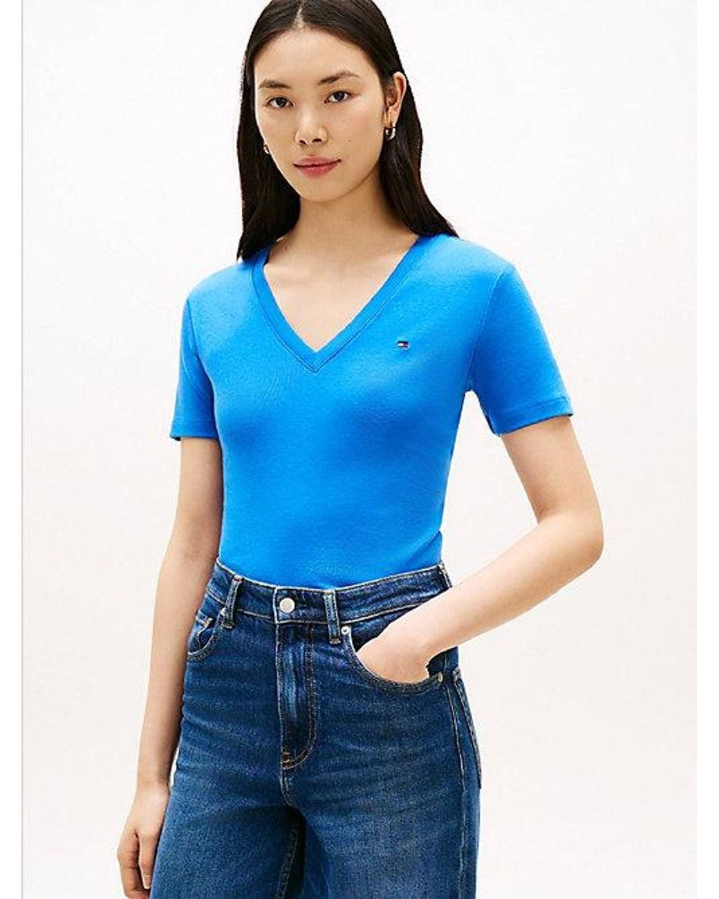 Tommy Hilfiger Blue Slim V-Neck T-Shirt