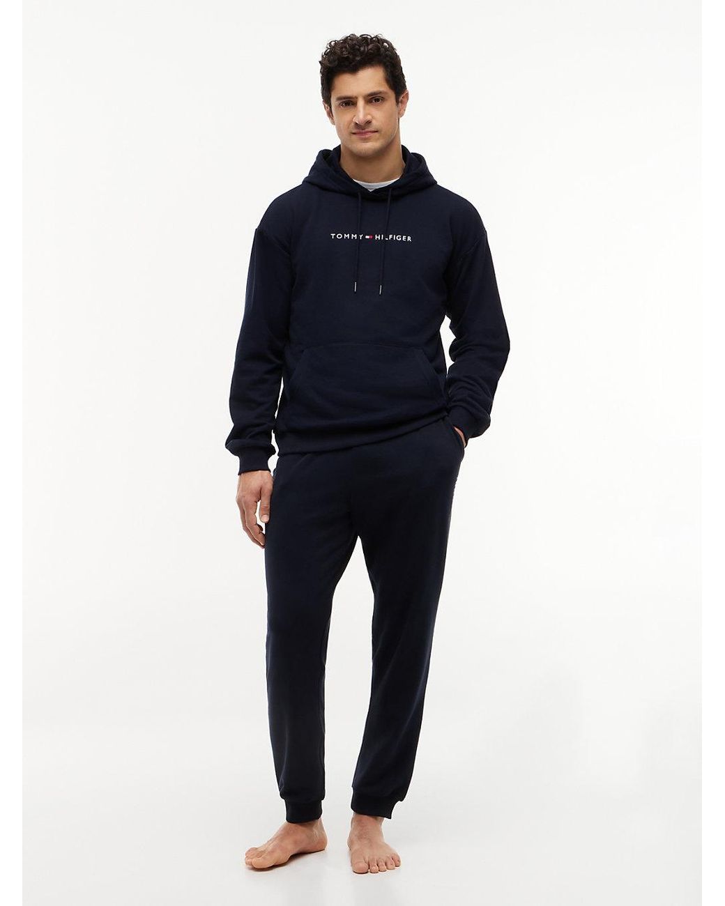 Tommy Hilfiger Blue Th Original Logo Drawstring Lounge Hoody for men