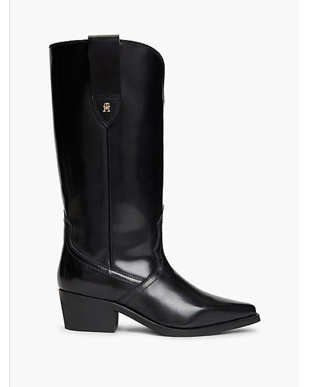 Tommy Hilfiger Black Th Monogram Leather Cowboy Boots