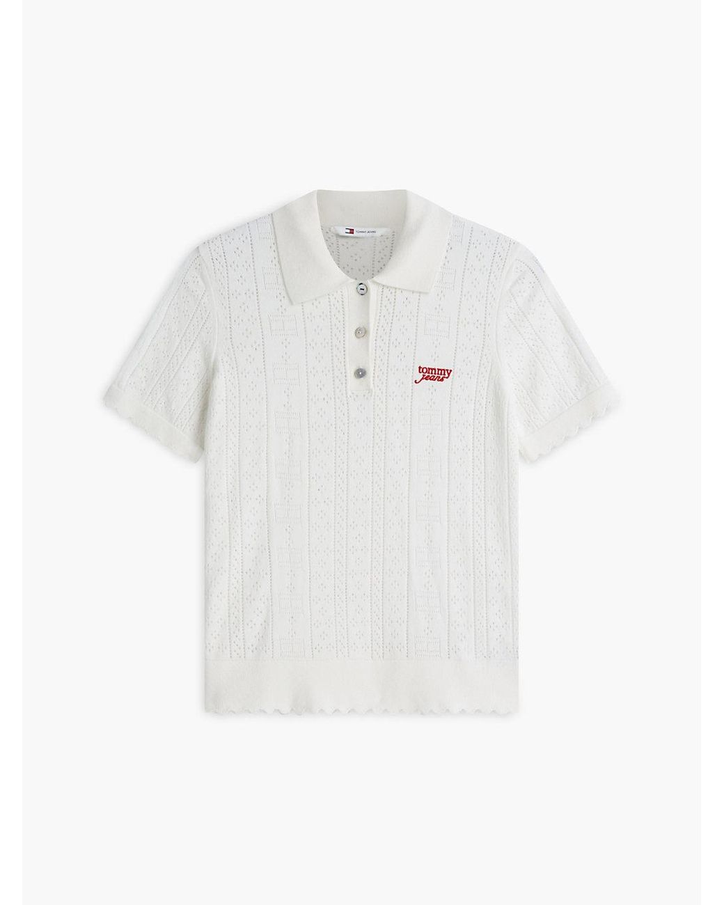 Tommy Hilfiger White Pointelle Flag Short Sleeve Polo Jumper