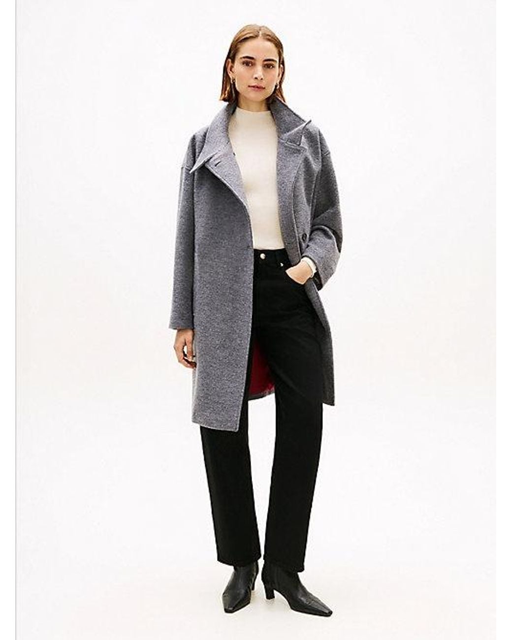 Tommy Hilfiger Blue Wool Blend Funnel Neck Relaxed Coat
