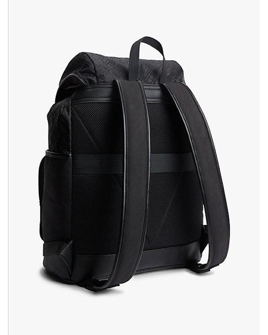 Tommy Hilfiger Black Textile Flag Jacquard Flap Backpack for men