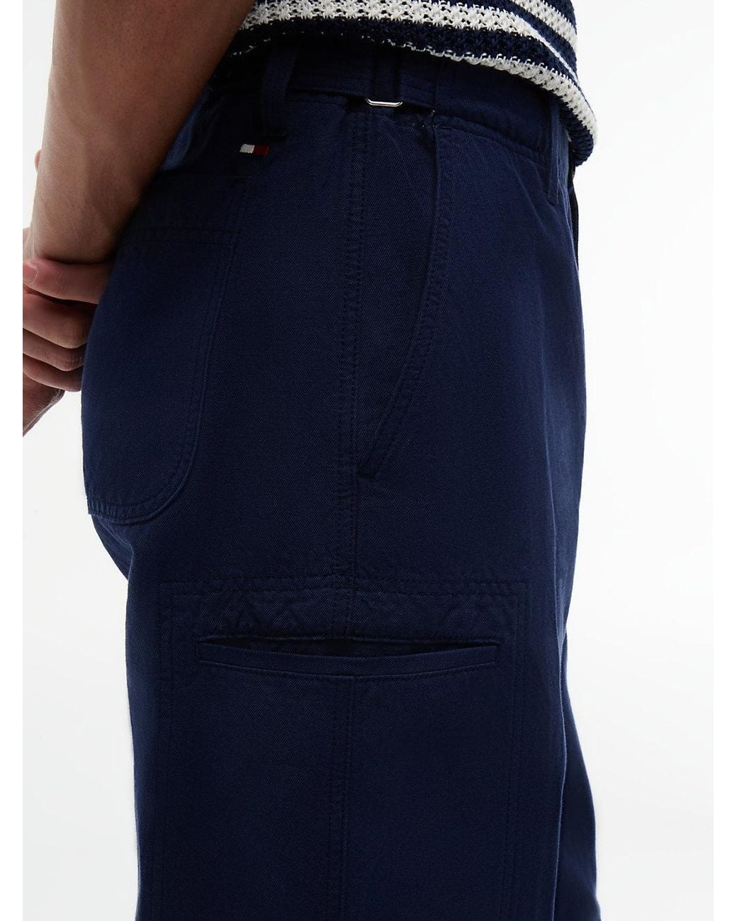 Tommy Hilfiger Blue Linen Blend Utility Chinos for men