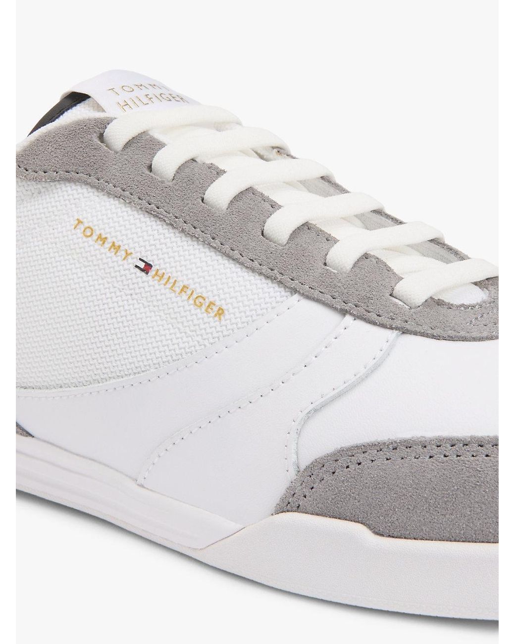 Tommy Hilfiger White Mixed Texture Cupsole Trainers With Leather for men