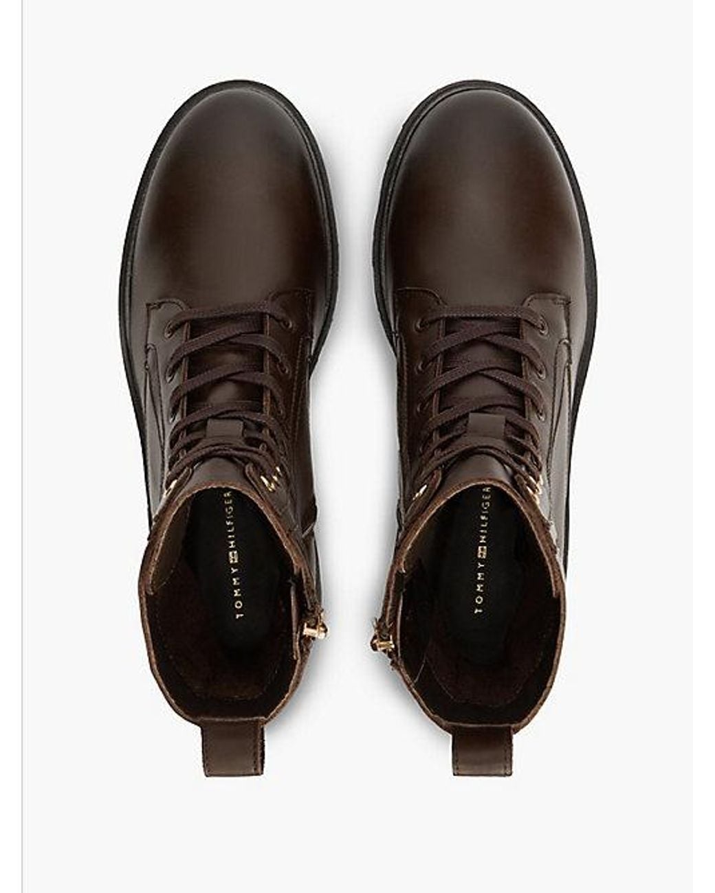 Tommy Hilfiger Brown Th Monogram Leather Lace Up Boots