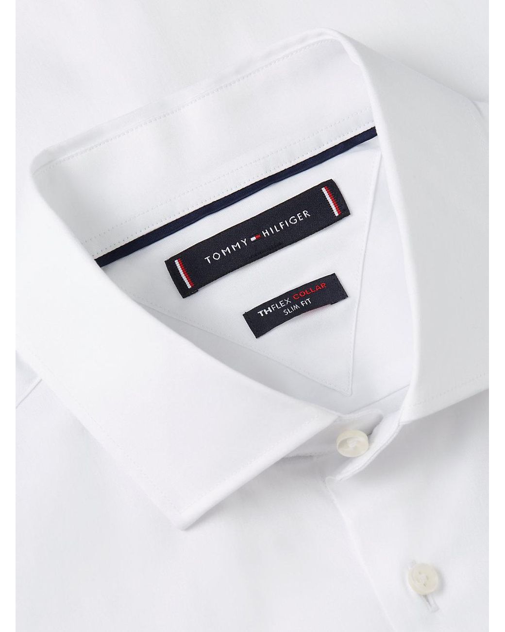 Tommy Hilfiger White New York Label Slim Fit Flex Collar Shirt for men