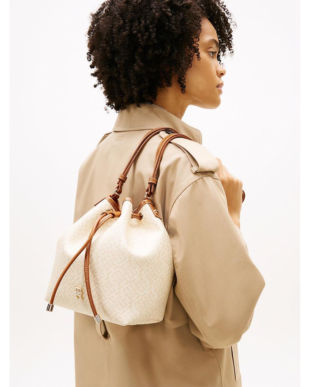 Tommy Hilfiger Natural Th Monoplay Crossbody Drawstring Bucket Bag