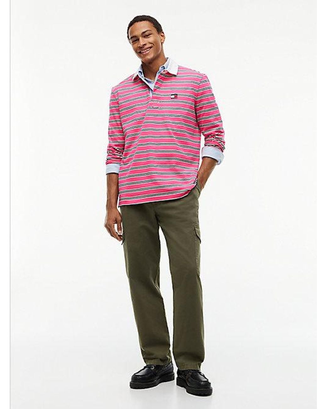 Tommy Hilfiger Pink Tommy Badge Stripe Relaxed Rugby Shirt for men