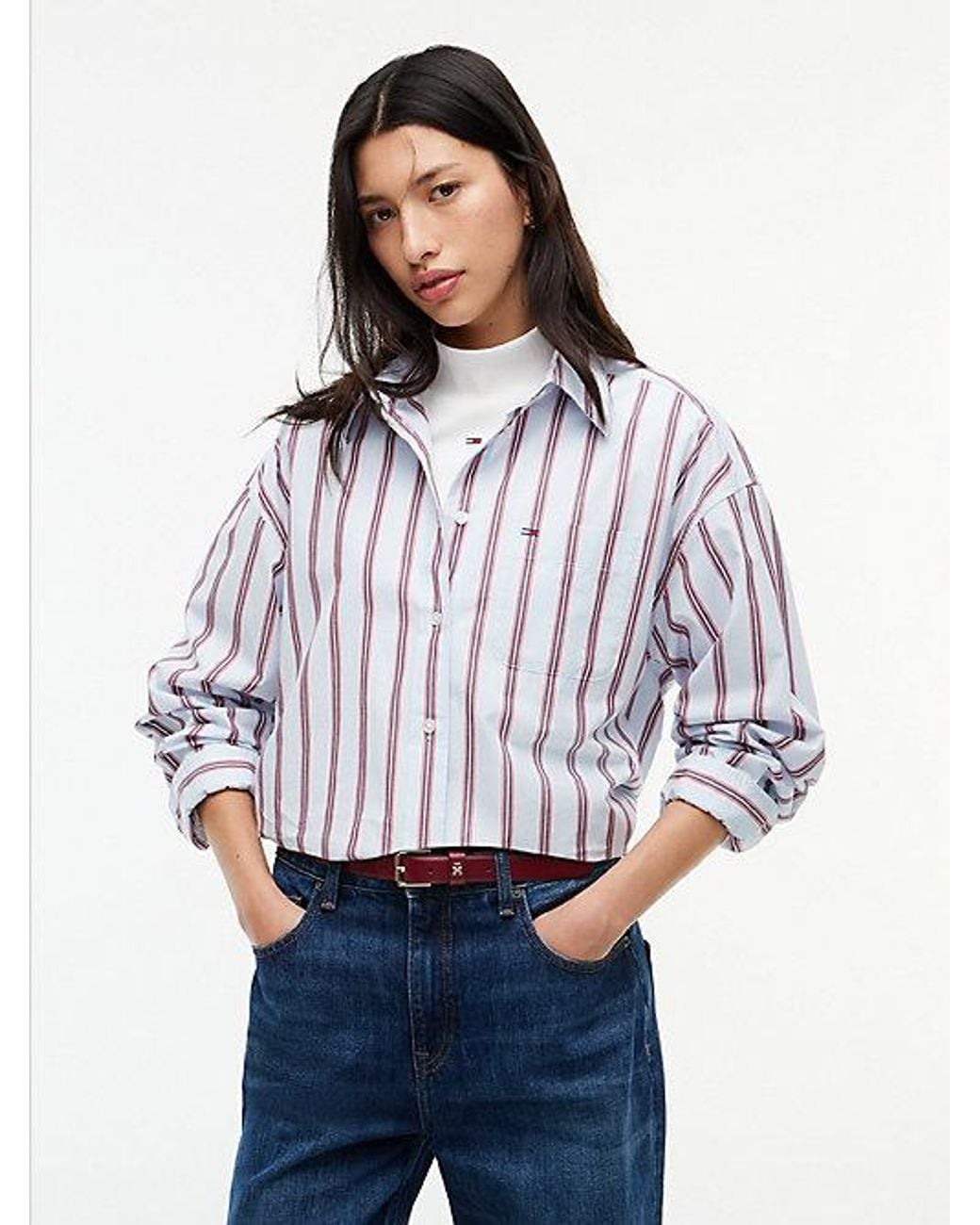 Tommy Hilfiger White Tommy Jeans Oversized Fit Yarn Dyed Poplin Shirt