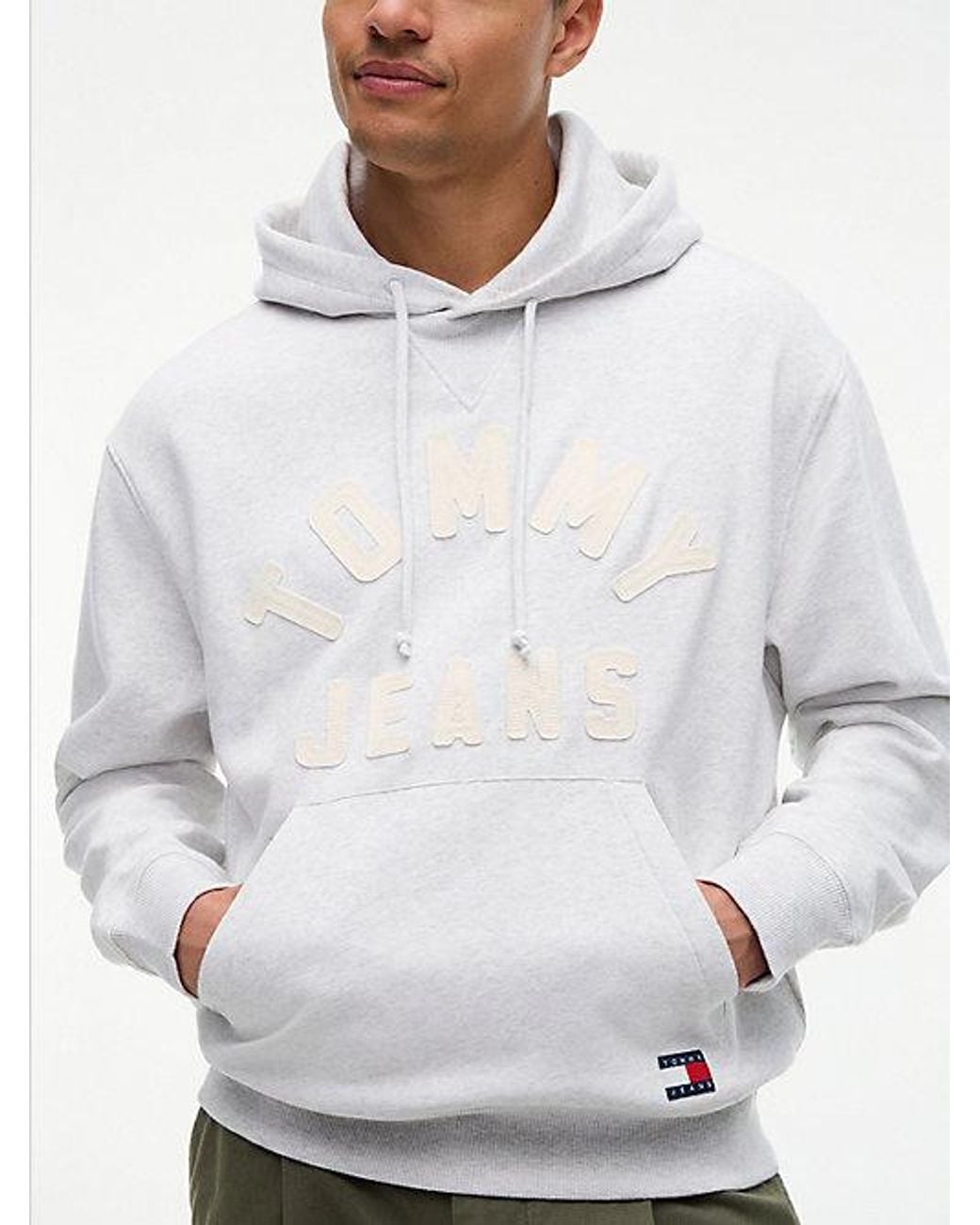 Tommy Hilfiger White Tommy Jeans Classic Logo Relaxed Fleece Hoody for men