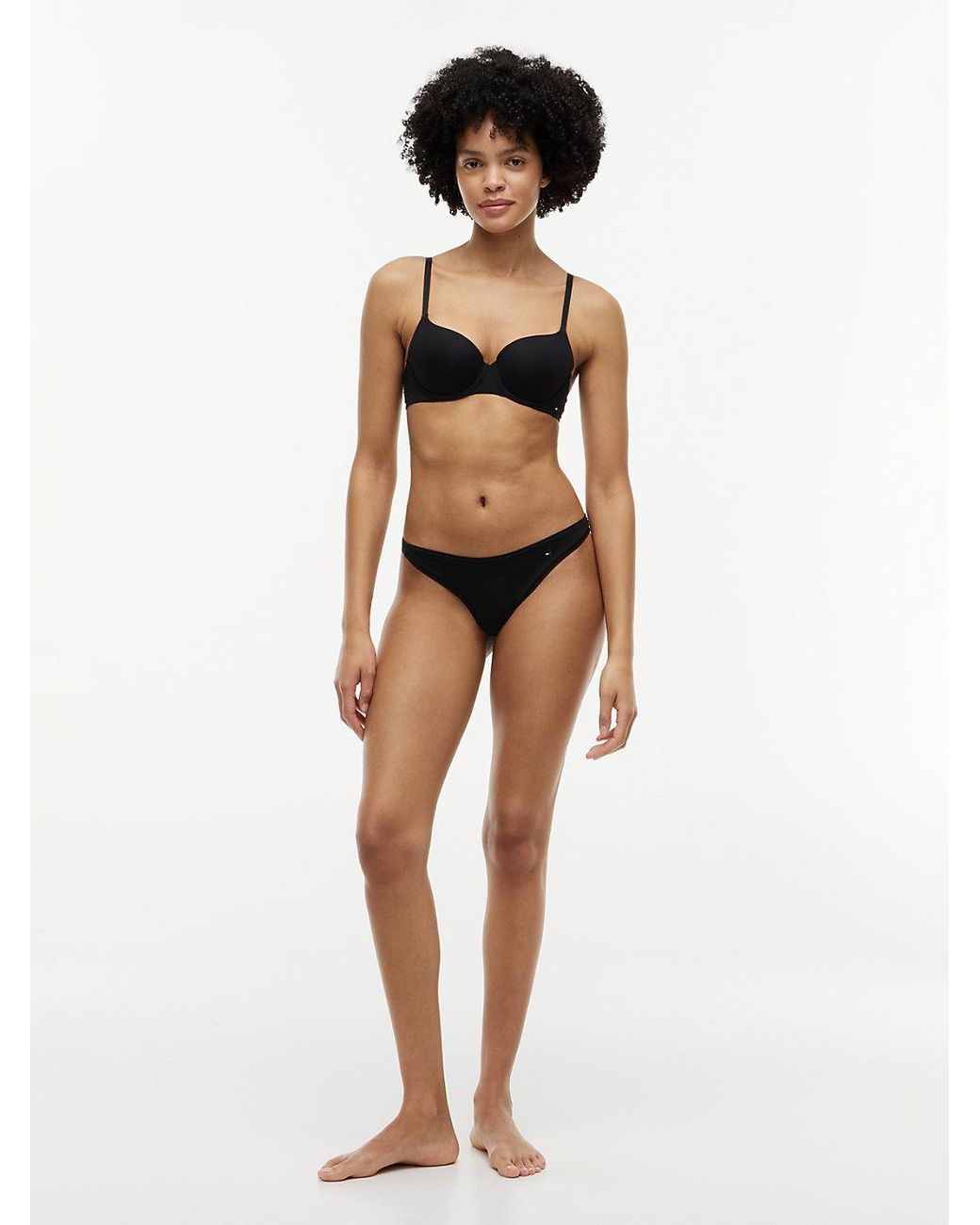 Tommy Hilfiger Black Essential Flag Embroidery Microfibre Thong