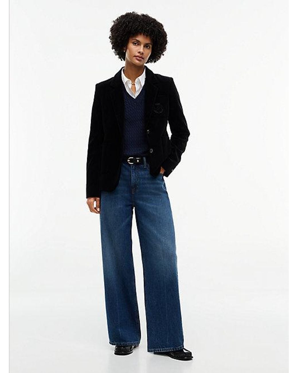 Tommy Hilfiger Blue Regular Fit Crest Tone Button Velvet Blazer