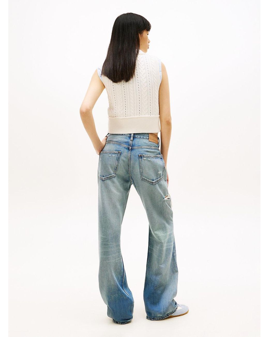 Tommy Hilfiger Blue Mia Distressed Mid Rise Relaxed Straight Leg Jeans