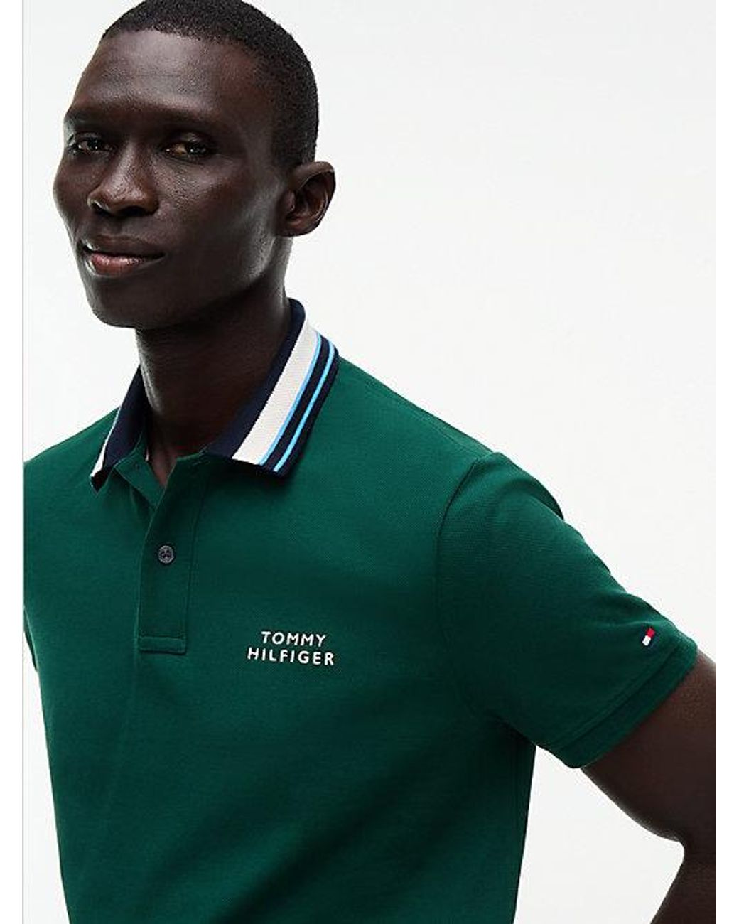 Tommy Hilfiger Green Regular Fit Tipped Collar Polo Shirt for men