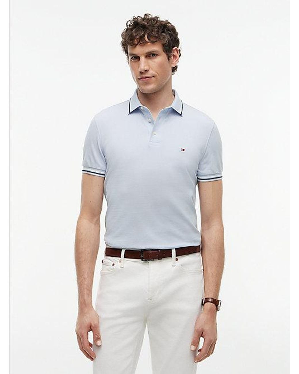 Tommy Hilfiger White Slim Fit Tipped Pique Polo Shirt for men