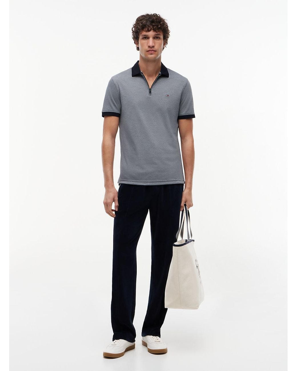 Tommy Hilfiger Gray Regular Fit Quarter-zip Polo Shirt for men