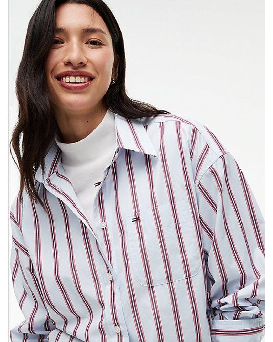 Tommy Hilfiger White Tommy Jeans Oversized Fit Yarn Dyed Poplin Shirt