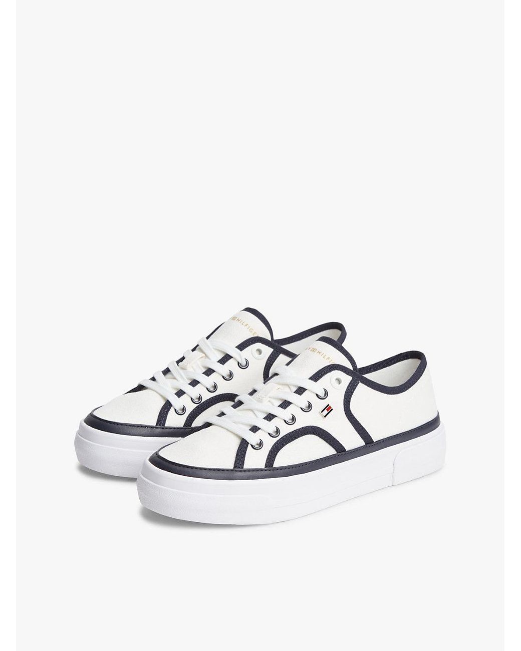 Tommy Hilfiger White Contrast Piping Canvas Platform Trainers