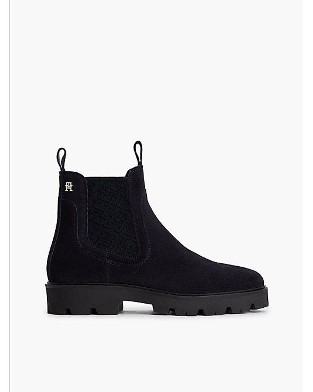 Tommy Hilfiger Black Suede Th Monogram Panel Chelsea Boots