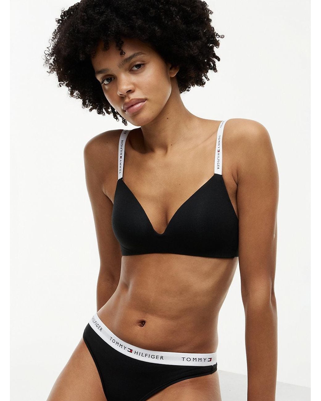 Tommy Hilfiger Black Repeat Logo Lightly Lined Triangle Bra