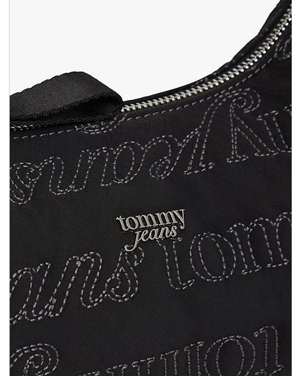 Tommy Hilfiger Black Repeat Logo Embroidery Shoulder Bag