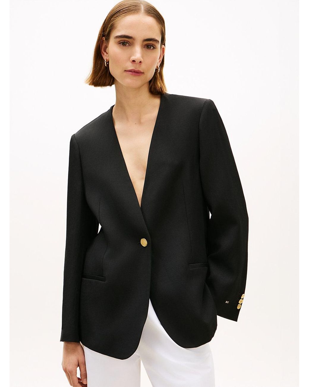 Tommy Hilfiger Black Tone Button Relaxed Linen Blend Blazer