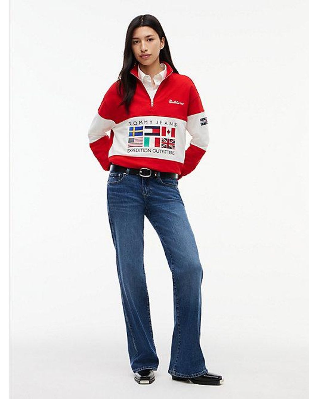 Tommy Hilfiger Red Tommy Jeans Logo Terry Quarter Zip Sweatshirt