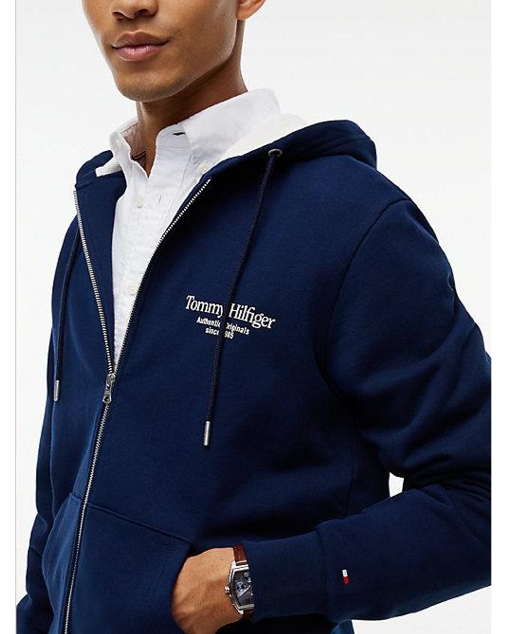 Tommy Hilfiger Blue Back Graphic Terry Zip Thru Hoody for men