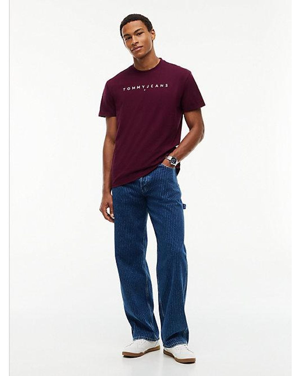 Tommy Hilfiger Purple Tommy Jeans Linear Logo Jersey T-Shirt for men