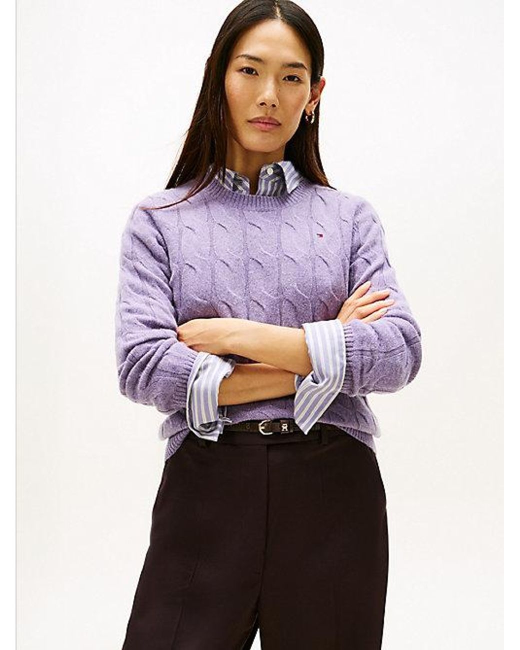 Tommy Hilfiger Purple Cable Knit Soft Wool Jumper