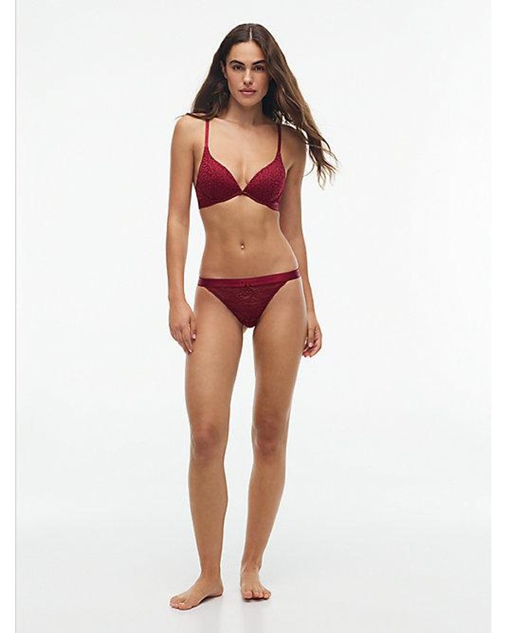 Tommy Hilfiger Red Leopard Lace Plunge Push Up Bra