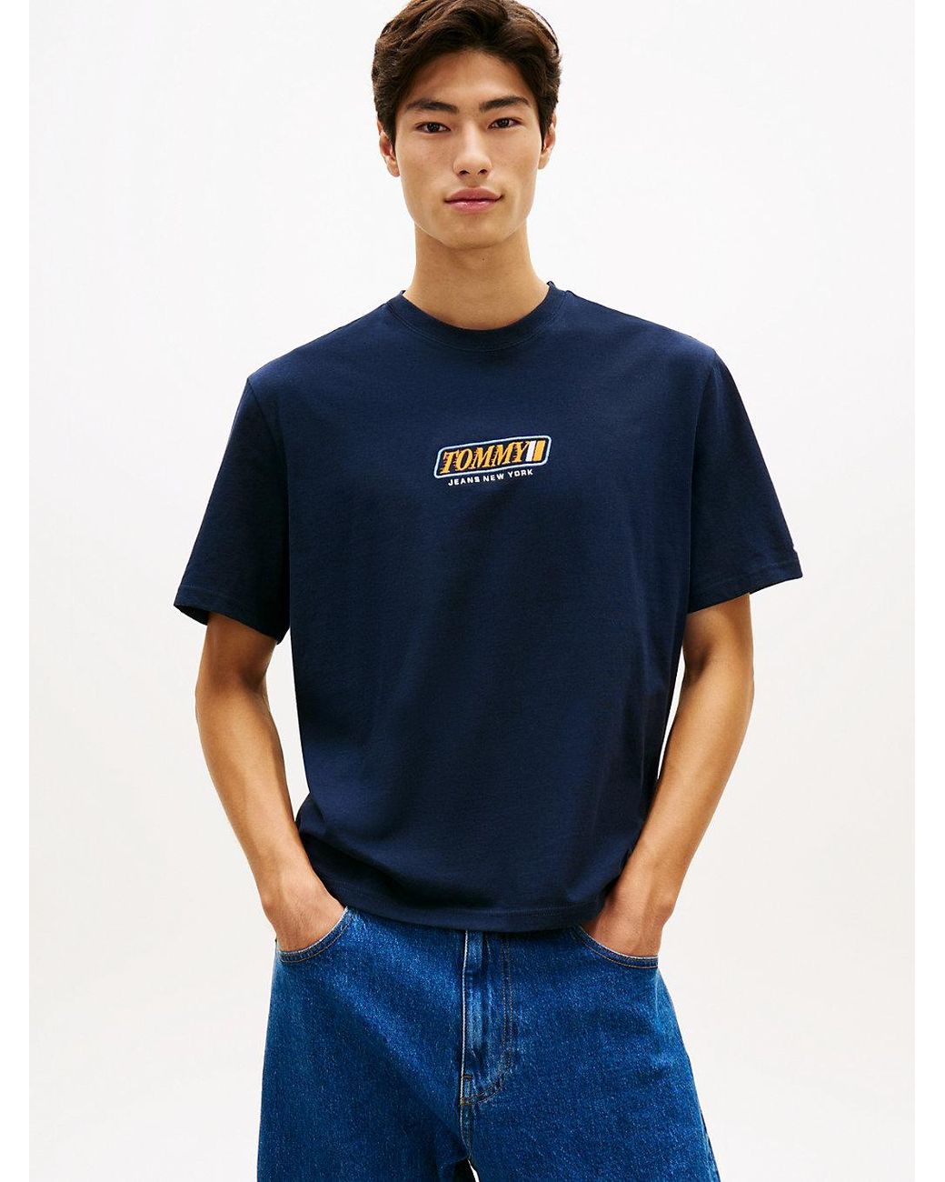 Tommy Hilfiger Blue 90S Logo Embroidery Jersey T-Shirt for men