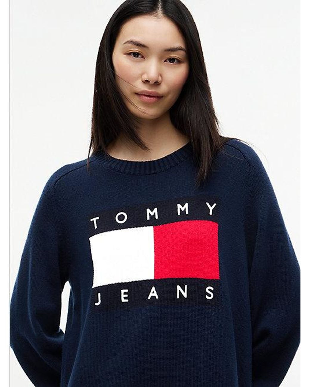 Tommy Hilfiger Blue Oversized Mini Jumper Dress With Wool
