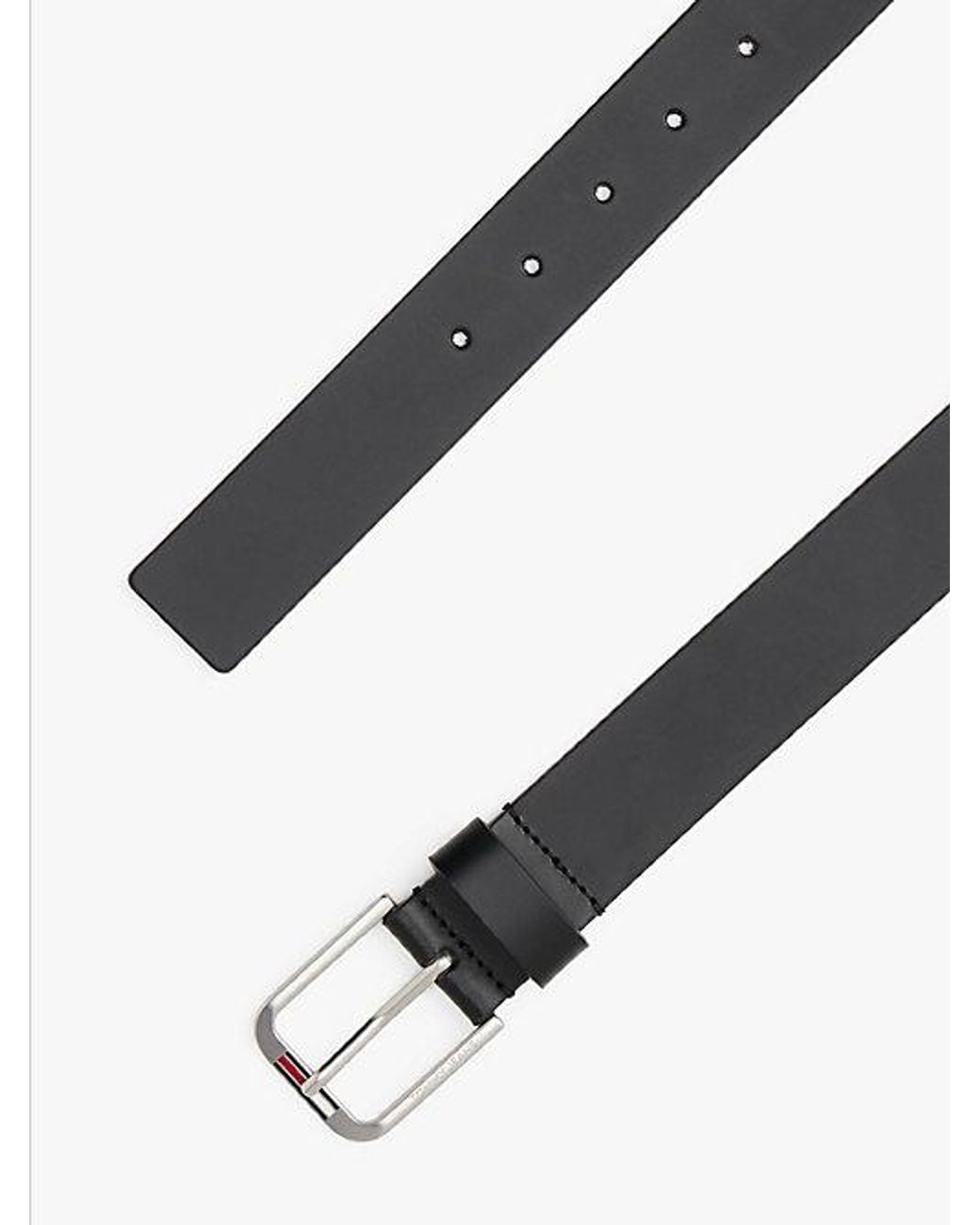 Tommy Hilfiger Black Austin Signature Square Buckle Leather Belt for men
