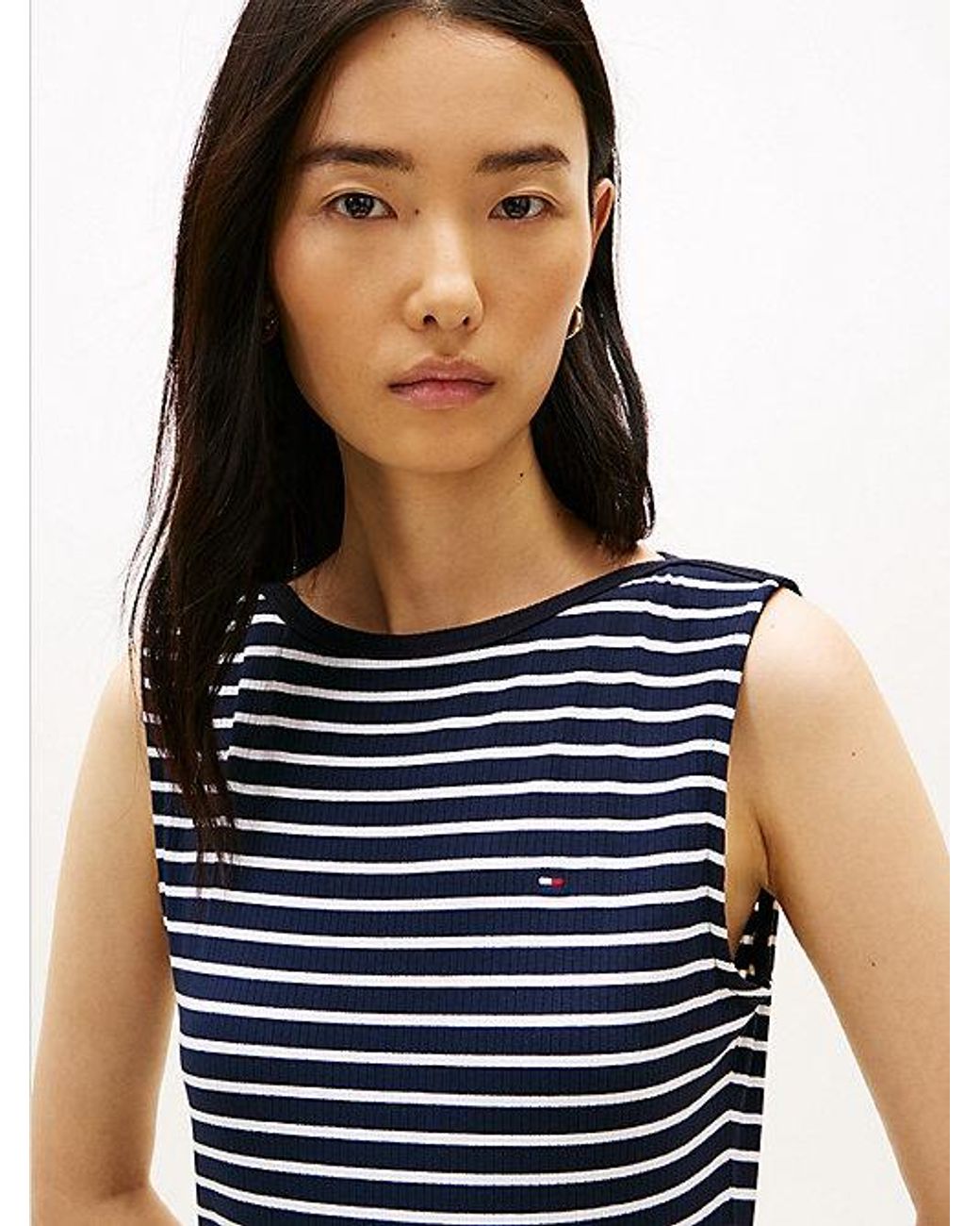 Tommy Hilfiger Blue Boat Neck Slim Midi Bodycon Dress