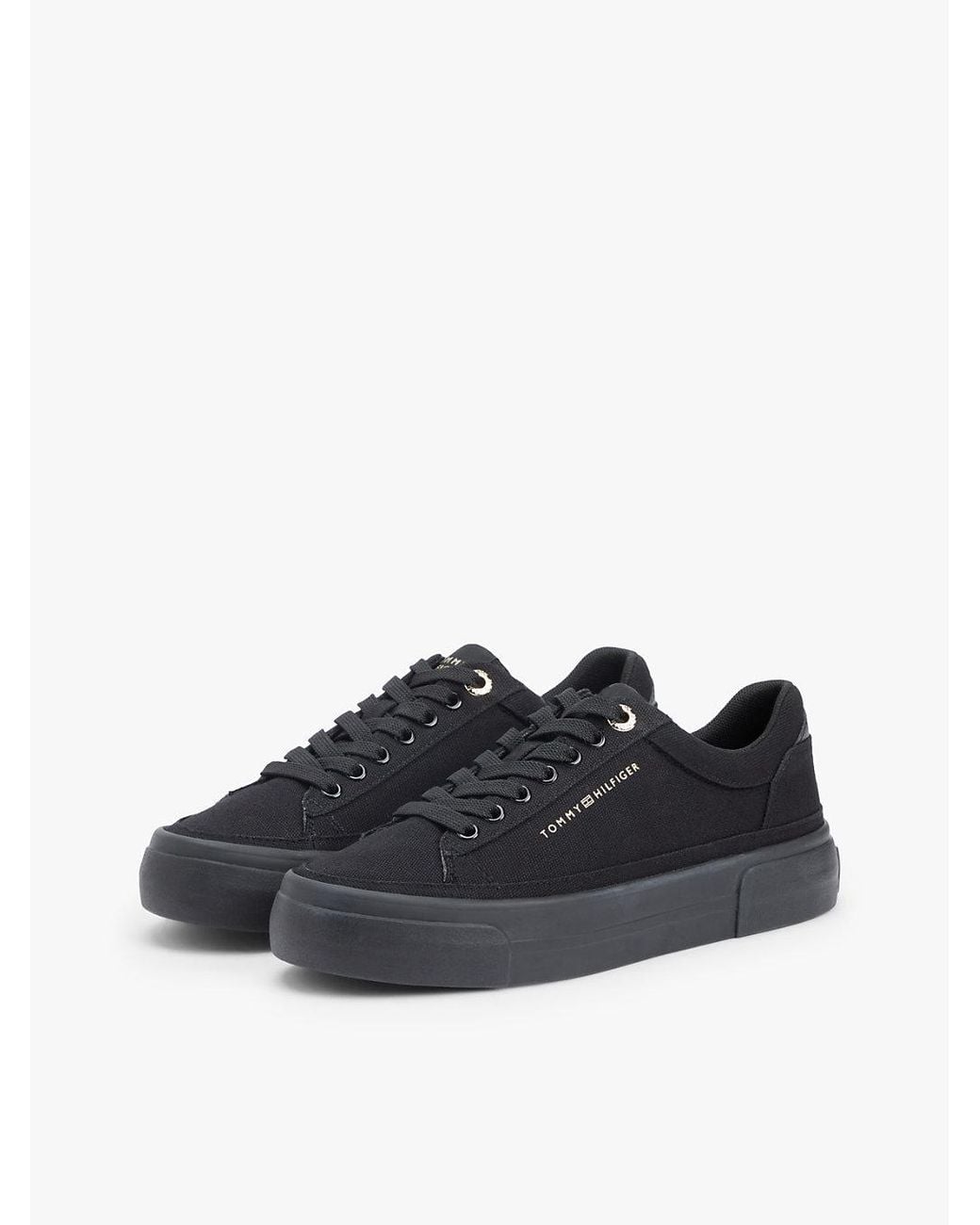 Tommy Hilfiger Black Metallic Logo Canvas Platform Trainers