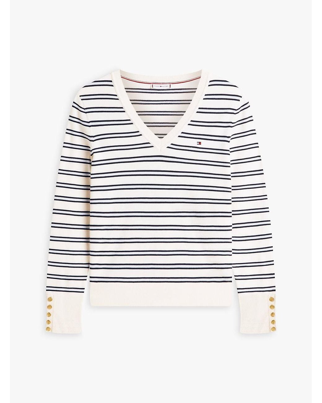 Tommy Hilfiger Natural Gold-tone Button Cuff V-neck Jumper